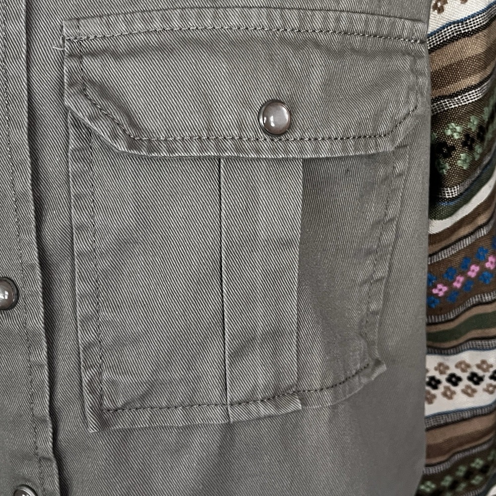 Ali & Kris Sz S Pearl Snap Embroidered Shirt Jacket Boho Army Green Chore Ranch - Picture 8 of 15